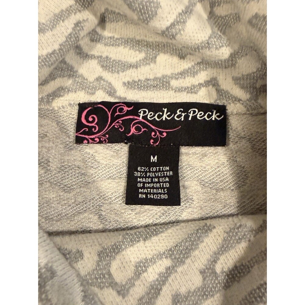 Peck & Peck Womens M Gray White Zebra Print Knit Mock Neck 1/4 Zip Pullover - Picture 2 of 7